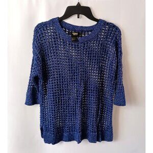 Twiggy London Blue Open Crochet Sweater Top Size M Rayon Polyester Blend